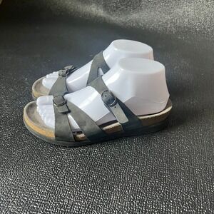 Mephisto Hannel Black Nubuck Leather Cork Footbed Slide Sandals Womens 37 US 7